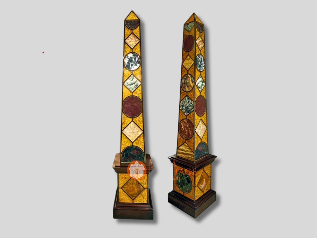 Pair of Black Stone Marble Obelisks Specimen Italian Arts